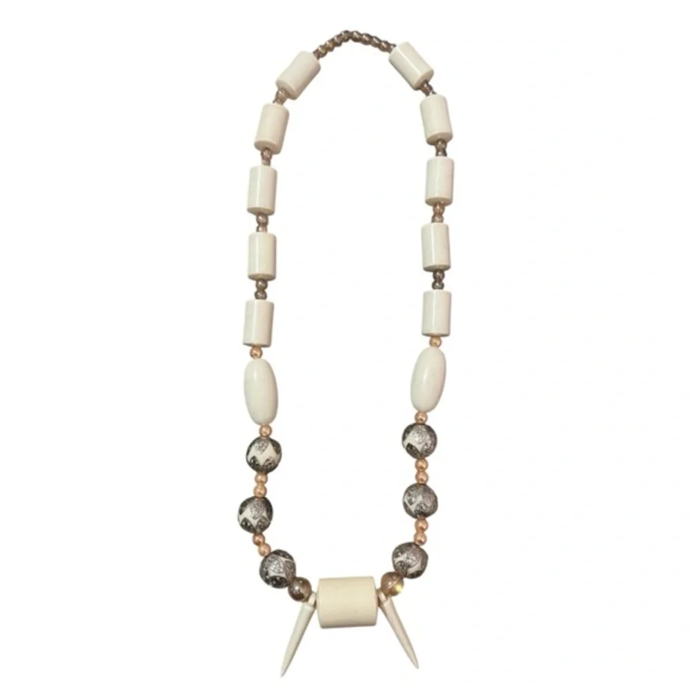 African White Beaded Coral Necklace, Long Length & Brand New